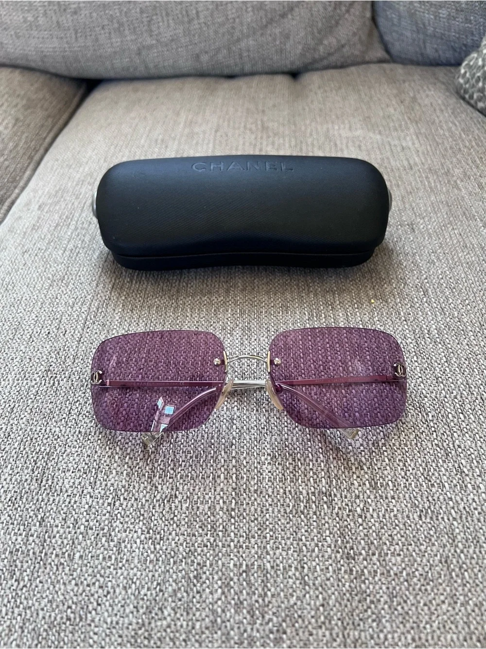 Chanel 4017 Vintage Rimless Purple Sunglasses with Silver Frame